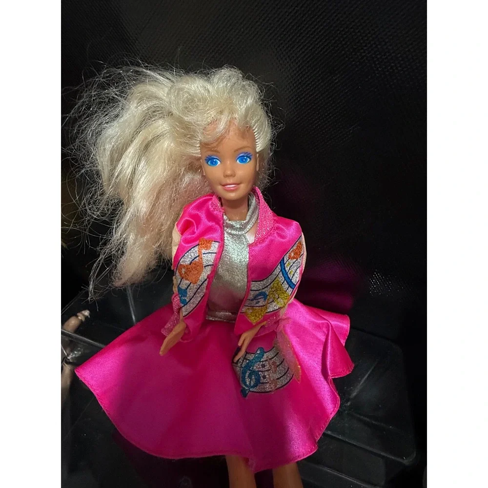 Vintage Barbie Doll 1980s Pink Musical Note Jacket Silver Top Satin Skirt 11.5in